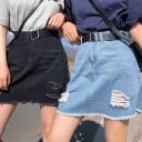 Fustă scurtă din denim pentru femei cu detalii destrămate Talie înaltă Croi în formă de A Margine franjurată Buzunare în față și în spate 3