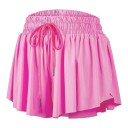 Fustă scurtă pentru femei cu șorturi interioare, cu șnur, cu buzunare, într-o singură culoare, din poliester și spandex, fustă 2
