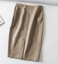 Fustă tip creion din piele artificială pentru femei Croi strâns elegant Cusături verticale Slit în partea de jos Închidere cu fermoar 4