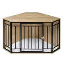Gabbia angolare per cani con tavolini laterali e piano d'appoggio superiore 111 x 60 x 67 cm Porte a griglia con serratura e cuscino Decorazione 1