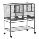 Gabbia per uccelli piccoli su ruote con griglia divisoria 95 x 45,5 x 102 cm metallo e legno 4 porte scorrevoli e supporto grigia per allevamento di uccelli 1