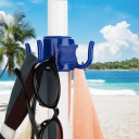 Ganchos de suspensão azuis de 4 braços em plástico ABS para varão de guarda-sol de 25–37 mm Ganchos para toalhas, sacos, acessórios de praia 4