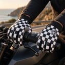 Gants à doigts complets avec motif à carreaux sur toute la surface avec une manchette côtelée et un pouce renforcé pour le motocross 3