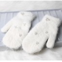 Gants à doigts en fourrure pour femmes avec perles J816 1