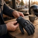 Gants de moto avec doigts tactiles et perforation sur le dos avec protection des articulations moulée et fermeture velcro au style rétro 3