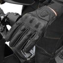 Gants de moto en cuir perforés à doigts complets avec protections des articulations et des doigts et paume rembourrée en cuir noir 7