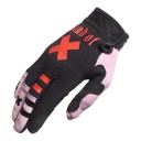 Gants de motocross à doigts complets avec impression de croix et pouce renforcé en noir avec des éléments roses pour la conduite tout-terrain 1