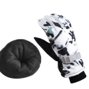 Gants de ski pour femmes couleur blanc et noir Taille universelle Gants chauffants tactiles pour activités sportives d'hiver en polyester et cuir PU 2