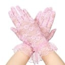 Gants en dentelle pour femmes, courts, à doigts complets, avec fronces, en polyester respirant, gants de soirée pour occasions festives 4