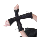 Gants en dentelle pour femmes sans doigts en nylon fins transparents respirants longs avec des nœuds, accessoire de soirée 8