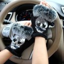 Gants en velours pour femmes avec paillettes et fourrure 1