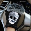 Gants en velours pour femmes avec paillettes et fourrure 2