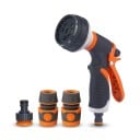 Garden Hose Gun Set of 4 with Quick Connectors and Adapter 8 Spray Modes 19 x 15 cm TPR Orange-Grey Lawn Watering 1