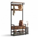 Garderobe mit Schuhbank 80,4 x 30 x 181,6 cm mit 2 Schubladen und 10 Haken sowie einer Kleiderstange in Braun und Schwarz für den Flur 2