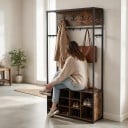 Garderobenständer mit Schuhregal 32 x 100 x 180 cm mit Haken und offenen Fächern für Schuhe in braun und schwarz Flurwand für den Eingangsbereich 3