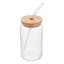 Garrafa de vidro transparente 550 ml com palhinha de vidro e tampa de bambu 12,3 x 6 cm Garrafa ecológica para bebidas frias 2