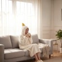 Gåsekostume Langt plyskostume med hætte Gul næb Længde til knæene Bomuld og polyester Hvid Til karneval Halloween og derhjemme 6