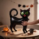 Gatto nero gonfiabile in piedi palloncino decorazione di Halloween 65 x 58 cm con occhi verdi e coda ricciuta decorazione per festa di Halloween 3