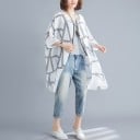 Geacă de primăvară pentru femei oversized Croi lung și liber Mâneci largi Model geometric Margini transparente Închidere cu fermoar Poliester 1