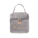 Geantă cosmetică din catifea pentru femei cu mâner Formă mică de geantă 11 x 12 x 6 cm Fermoar dublu Inscripție decorativă aurie 4