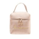 Geantă cosmetică din catifea pentru femei cu mâner Formă mică de geantă 11 x 12 x 6 cm Fermoar dublu Inscripție decorativă aurie 2