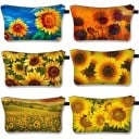 Geantă cosmetică pentru femei cu flori de soare Imprimare colorată Închidere cu fermoar cu mânere Poliester 13 x 21,5 cm Pentru cosmetice 22