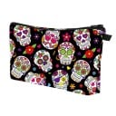 Geantă cosmetică pentru femei cu imprimeu de cranii decorate Geantă din poliester cu fermoar și mânere Interior negru 13,5 x 22 cm Pentru machiaj 6