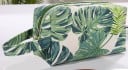Geantă cosmetică pentru femei cu imprimeu de frunze tropicale Organizator pentru machiaj și cosmetice mici cu fermoar Țesătură din bumbac Pandantiv 4