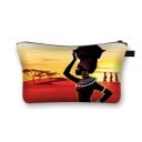 Geantă cosmetică pentru femei cu imprimeu ilustrat Portrete de femei și motive africane Geantă din poliester cu fermoar 13 x 21,5 cm Etui 30