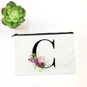 Geantă cosmetică pentru femei cu inițială și flori acquerel Albă, geantă plată cu fermoar din material Dimensiune 14 x 22 cm Fermoar negru pe toată 3