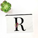 Geantă cosmetică pentru femei cu inițială și flori acquerel Albă, geantă plată cu fermoar din material Dimensiune 14 x 22 cm Fermoar negru pe toată 18