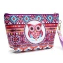 Geantă cosmetică pentru femei cu motiv de bufniță Etui cu fermoar și brâu pentru încheietura mâinii Poliester și bumbac 21,5 x 12,5 x 7 cm 1