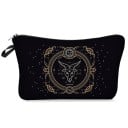 Geantă cosmetică pentru femei cu semnul zodiacal Neagră cu imprimeu ornamental auriu Cu fermoar și mânere Poliester 13,5 x 22 cm 2