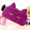 Geantă cosmetică pentru femei în formă de pisică cu urechi Ochii închiși brodați Pompom la fermoar 19 x 5 x 12 cm 3