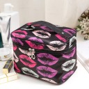 Geantă cosmetică pentru femei, în formă de valiză, cu imprimeu Mâner și fermoar în jurul capacului Poliester 15 x 16 x 22 cm Pentru machiaj 12
