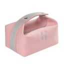 Geantă cosmetică pentru femei în formă de valiză Mâner cu dungi și nasture Fermoar Captuseală cu buzunar interior Țesătură 9 x 12 x 22 3