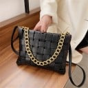 Geantă crossbody pentru femei cu model împletit 27 x 20 x 4 cm Din piele artificială PU Lanț masiv de culoare aurie Bretelă lungă 8