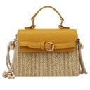 Geantă crossbody pentru femei din paie împletită și piele PU Geantă mică cu mâner și curea din sfoară Clapă cu cataramă decorativă 19,5 3