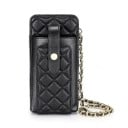 Geantă crossbody pentru femei pentru mobil, model quilt în formă de romb, buzunar frontal cu mânere, lanț detașabil, piele naturală, 18,5 1