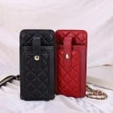 Geantă crossbody pentru femei pentru mobil, model quilt în formă de romb, buzunar frontal cu mânere, lanț detașabil, piele naturală, 18,5 5