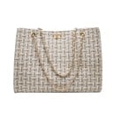 Geantă de damă crossbody 32 x 25 x 15 cm Cu mânere din lanț aurii și încuietoare rotativă Model țesut în carouri Formă dreptunghiulară 3