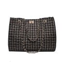 Geantă de damă crossbody 32 x 25 x 15 cm Cu mânere din lanț aurii și încuietoare rotativă Model țesut în carouri Formă dreptunghiulară 2