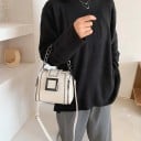 Geantă de damă crossbody cu cataramă pătrată mare Ușă de lanț masiv Curea lungă pe umăr Închidere cu fermoar Piele PU 18 x 16 x 11 cm 8