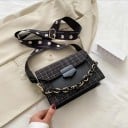Geantă de damă crossbody cu lanț masiv și curea lată cu imprimeu floral Finisaj structurat din piele PU 20 x 15 x 8 cm 2