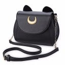 Geantă de damă crossbody cu urechi de pisică și un semilună aurie. Lanț și curea ajustabilă. Închidere magnetică. Piele PU. 24,7 x 9 x 19 cm 5