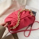 Geantă de damă cu model împletit și margine pliată Lanț masiv de culoare aurie Curea pentru umăr Piele artificială PU 27 x 14 x 14 cm 6