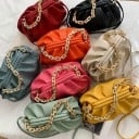 Geantă de damă cu model împletit și margine pliată Lanț masiv de culoare aurie Curea pentru umăr Piele artificială PU 27 x 14 x 14 cm 10