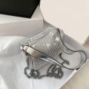 Geantă de damă cu pietricele strălucitoare 16 x 11 x 11 cm Formă compactă cu fermoar Mânere pentru umăr și lanț metalic lung pentru purtare 6