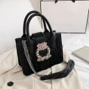 Geantă de damă de mână cu curea din lanț din piele sintetică Cusătură în valuri Cataramă decorativă cu pietre Două urechi 22 x 17 x 8 cm 1