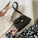 Geantă de damă de mână cu model de piele de crocodil Mâner metalic Clapetă cu închidere aurie Curea lată pe umăr 23 x 16 x 8 cm 2